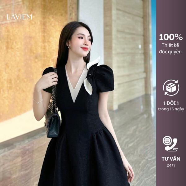 LAVIEM - Katy Dress - Váy cổ tim đính nơ thiết kế đen/đỏ