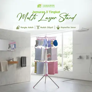 WORLDHOME Jemuran Menara 3 Tingkat Jemuran Pakaian Multifungsi Bisa Lipat Jemuran Baju Tower Hanger [12]