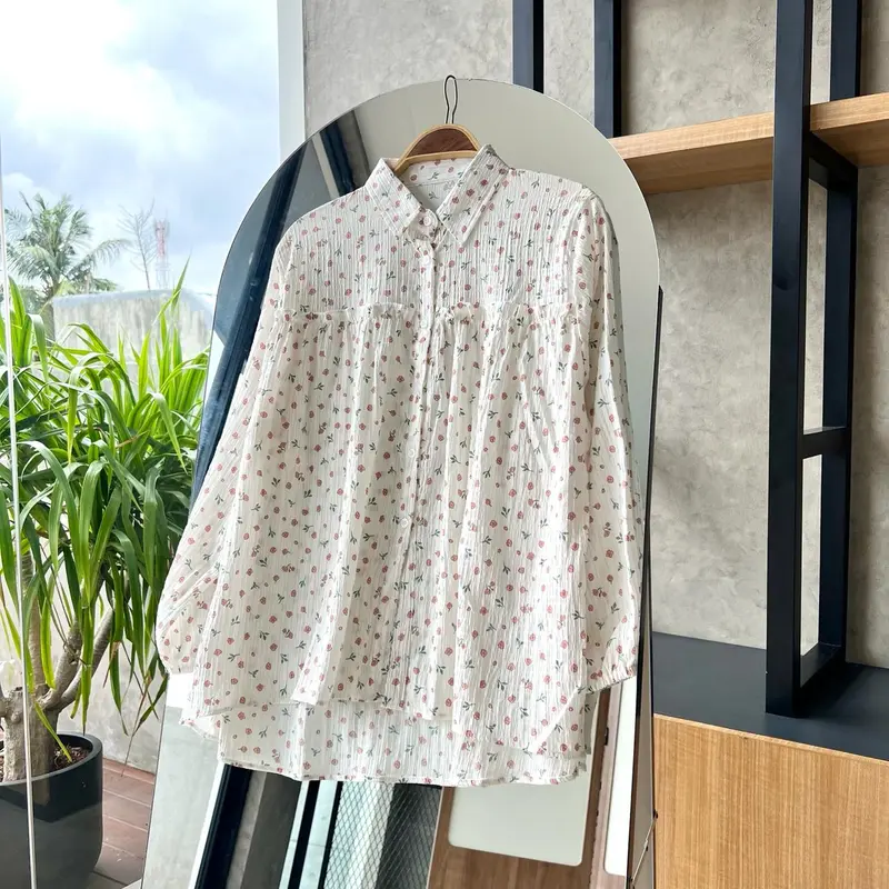 BY.HANA 548 | Kemeja Rempel  motif Atasan Panjang Wanita Variasi Baju Linen Flanel Crinkle 3