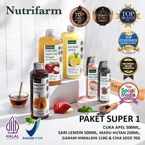 NUTRIFARM PAKET CUKA APEL 500ML, SARI LEMON 500ML, MADU HUTAN 250ML, SALT HIMALAYAN 110G, DAN CHIA SEED 70G