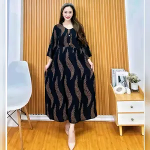 Daster Chibi Jumbo Lengan 3/4 Bahan Rayon Tebal Adem Lembut 3 Kancing Depan Tali Samping Busui Friendly untuk Wanita Hamil Menyusui Dress Bumil Motif Kekinian - Ibu