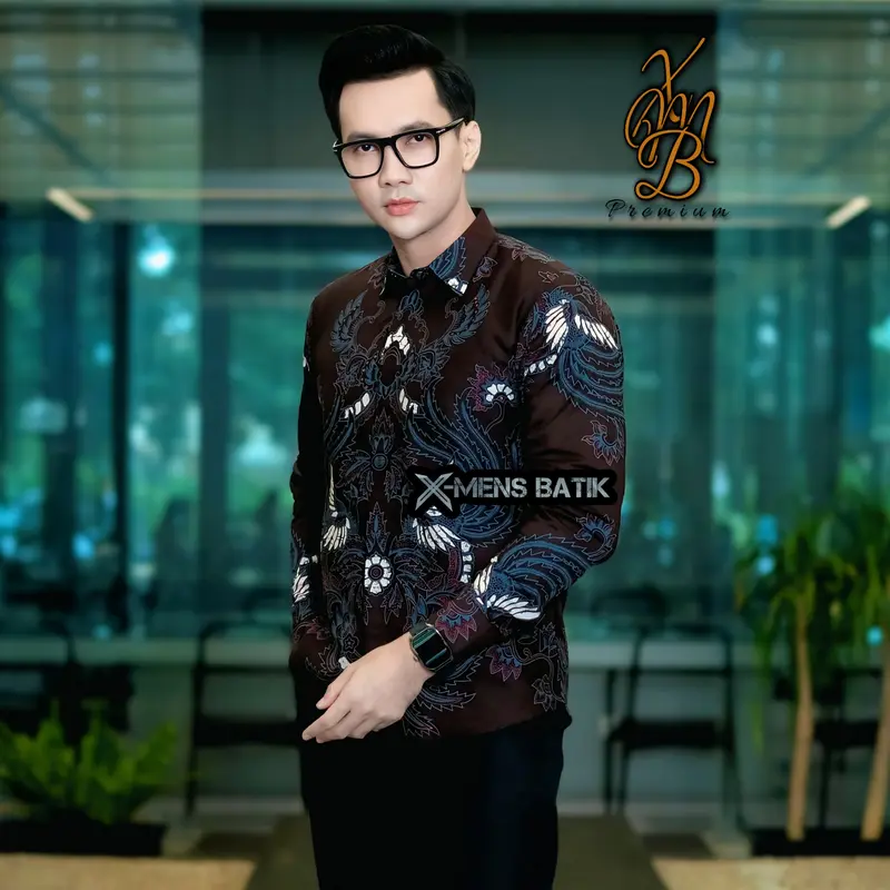 Kemeja Batik Slimfit Pria Premium Lapis Puring Motif Motif ASKAR Burgundy Katun 100% - Panjang 6