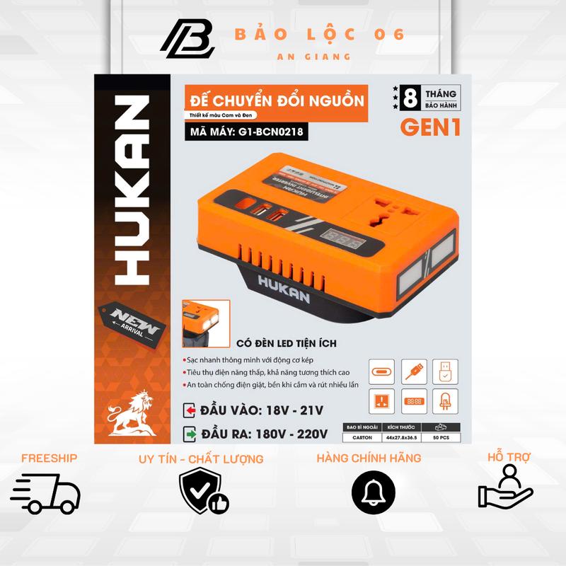 Hukan Đế Chuyển Đổi Nguồn Điện G1-BCN0218 Biến Tần 21V Sang 220V Hỗ Trợ USB 5V & Jack DC 12V Cho Quạt Mini Bóng Đèn LED Modem WiFi Sạc Điện Thoại
