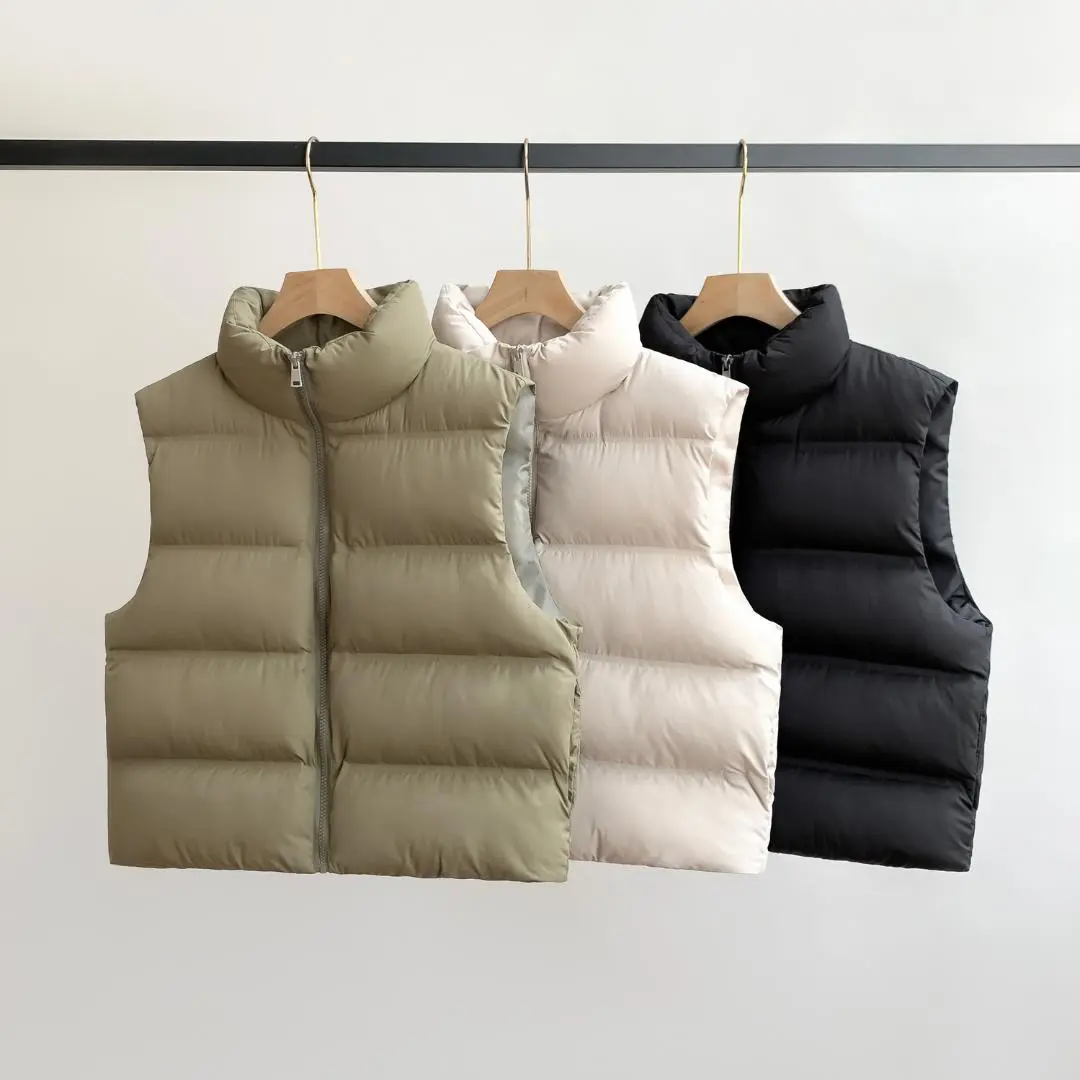Women's Solid Drawstring Pocket Zip Up Plain Tops Puffer Gilet Vest, Warm Casual  Sleeveless Outerwear for Fall & Winter Daily Wear