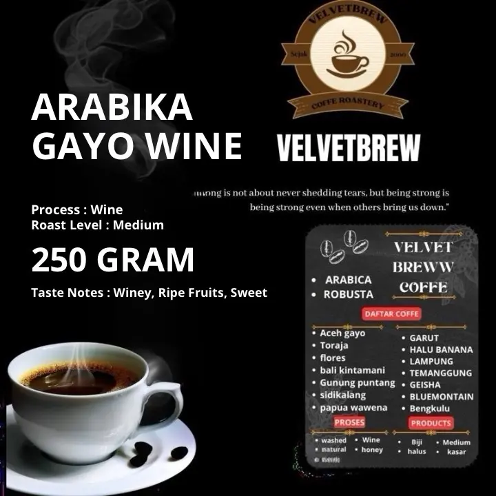 Kopi Arabika Gayo Wine  250 Gram - 100% Single Origin - Coffee Bubuk Espresso - Biji Kopi