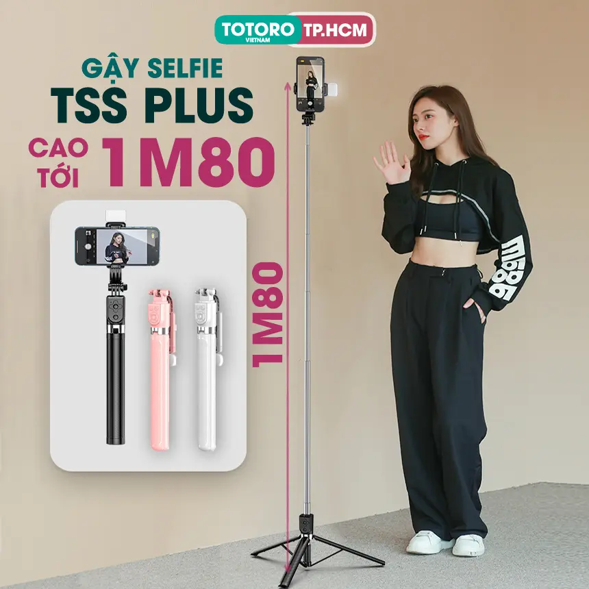 Gậy chụp ảnh 3 chân Tripod điện thoại TSS PLUS 1M80 Cây chụp hình Selfie cầm tay - Quay phim video - Livestream phụ kiện Điện thoại