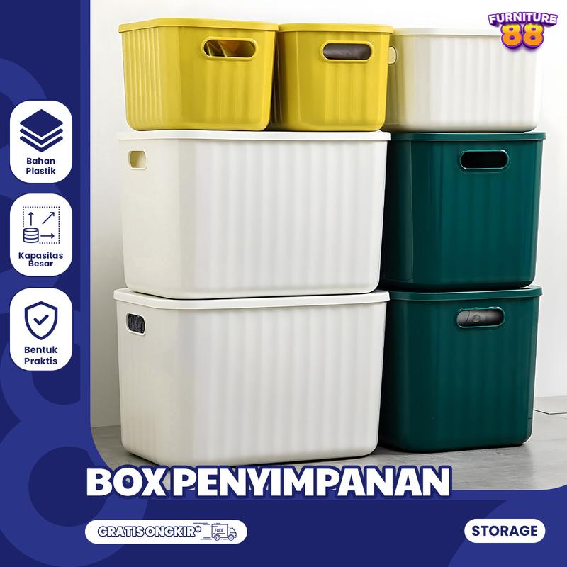 Product Introduction of FURNITUR88 Kotak Penyimpanan Plastik Serbaguna Keranjang Plastik Dengan Tutup Bahan Plastik Pilihan Warna Putih Biru Kuning 2