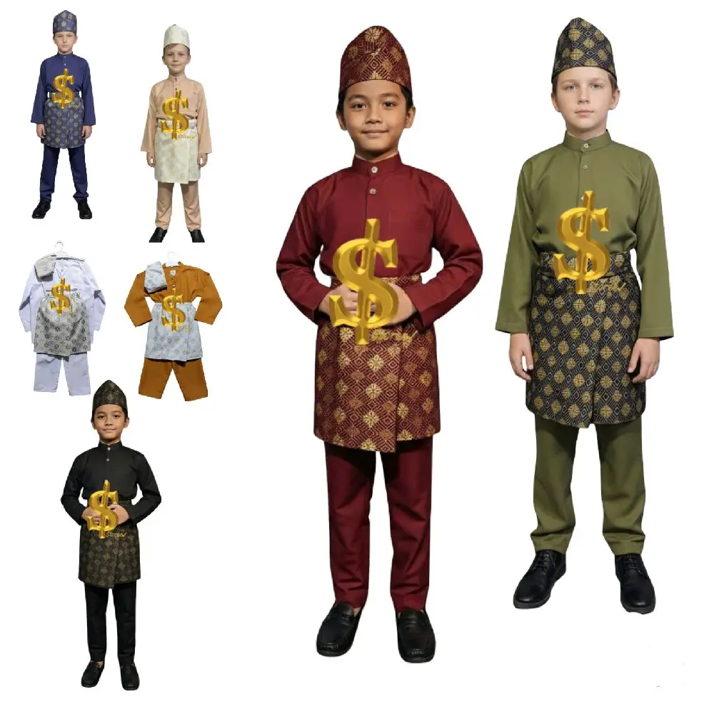 SETELAN BAJU ANAK ADAT MELAYU, BAJU ANAK MELAYU, BAJU ADAT Fashion motif warna songket random ,pakaian anak Panjang