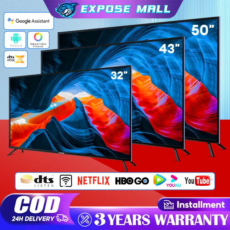 【EXPOSE】COD Smart TV 32/43/50/55 inch HD Television Android 12 Dolby Sound 1 year Warranty compatible with WiFi/YouTube/MYTV/Netflix/Disney/HDMI