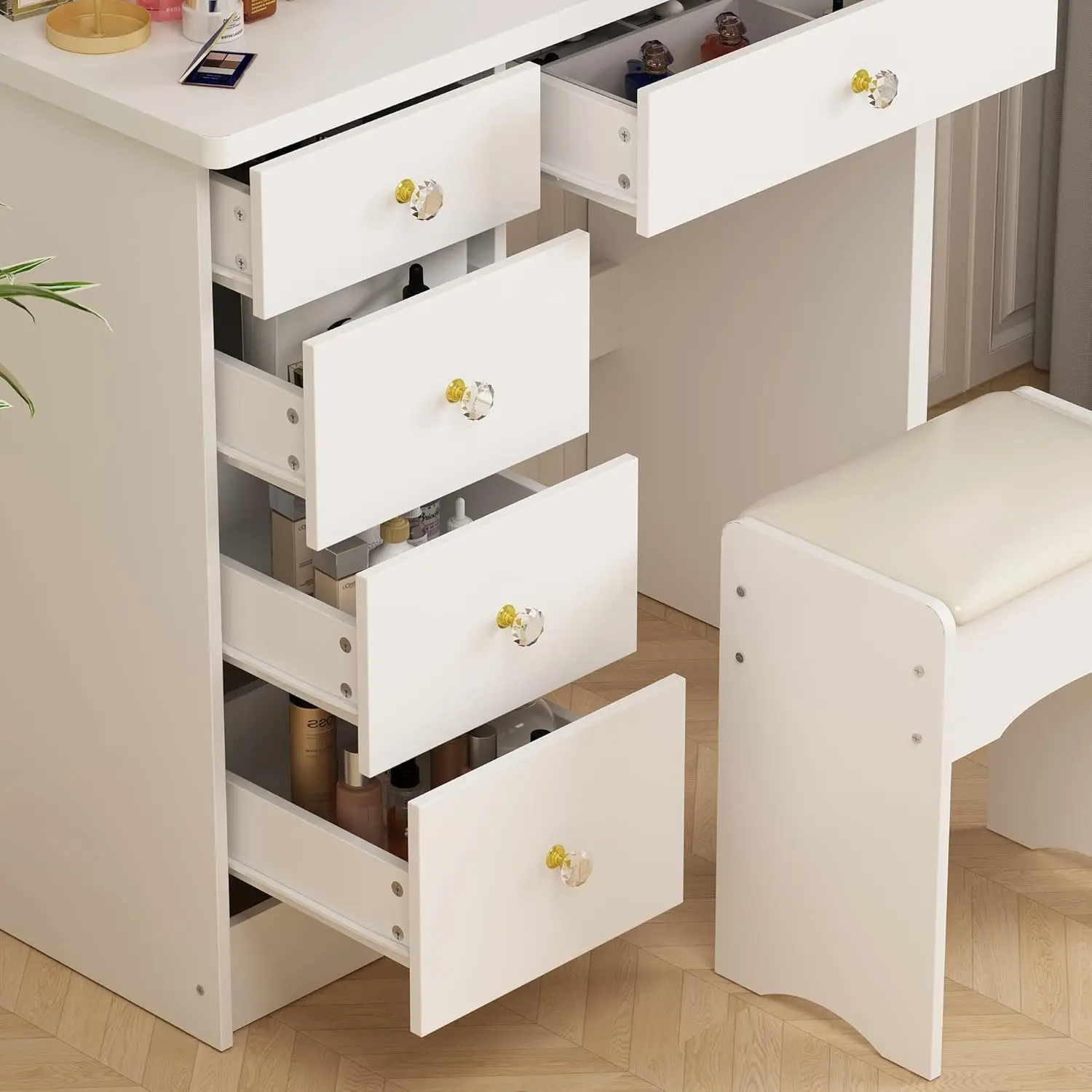 FUFU&GAGAドレッサー、幅31.5インチ（80 cm）、コンパクト、ライト付き