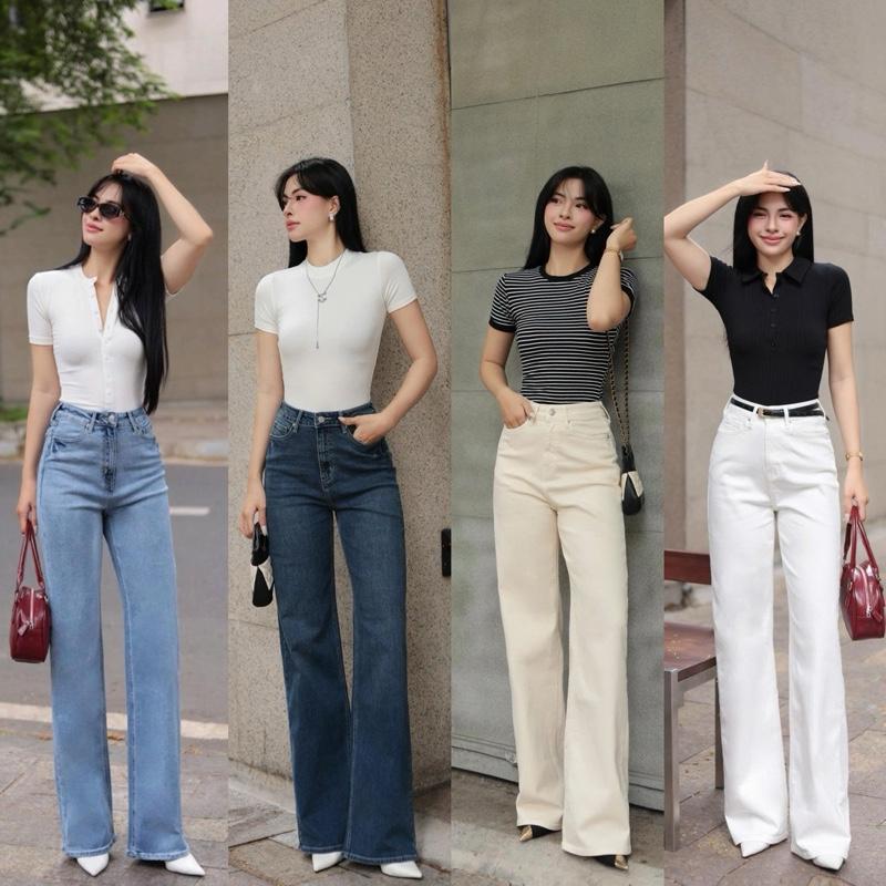 SMART JEAN Quần Denim co giãn ống suông - Relaxed Fit Jean - Whattowear Nữ Women quần  jean thun