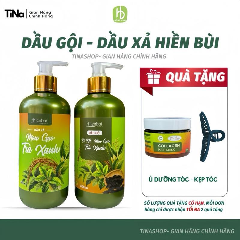 Dầu Gội & Xả Hiền Bùi Bồ Kết Men Gạo Trà Xanh 500ml Hỗ Trợ Giảm Rụng Tóc Gầu Bết Tặng Kem Ủ Tóc Kẹp Tóc