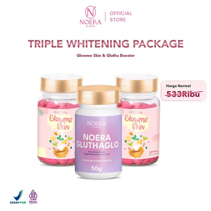 Noera Paket Special Triple Whitening l 2 Glow Me Skin + 1 Glutha Booster Improved Formula 0