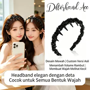 PREMIUM QUALITY! Bando Rambut Manik Kristal - Headband Korea Anti Pusing & Nyaman, Grip Kuat Aman, Aksesori Mewah Wanita, Cocok Berbagai Gaya & Hijab, Kristal Berkilau, Tahan Lama, Stok Terbatas! Cocok Pesta/Kencan, Aman untuk Rambut, Beli Sekarang!