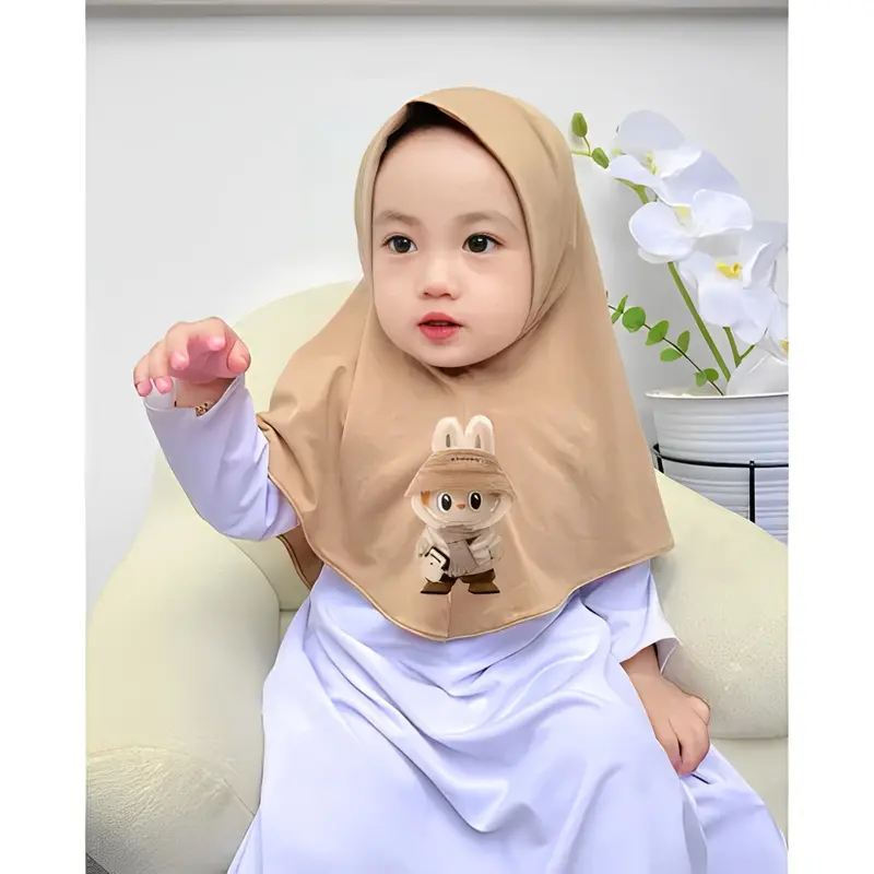 Jilbab Anak Lucu Labubu Bayi 0-18 Sampai 2 Tahun Bulan Kerudung Anak Muslim Instan Sekolah 3