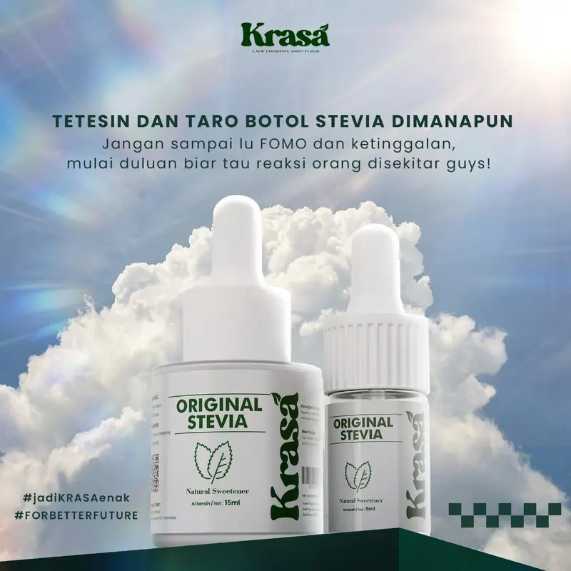 Krasa Stevia Pemanis Alami Original Paket Merger 15ml + 5ml - Gula Alami - Putih Food Sugar Susu - Tebu, Bubuk 1