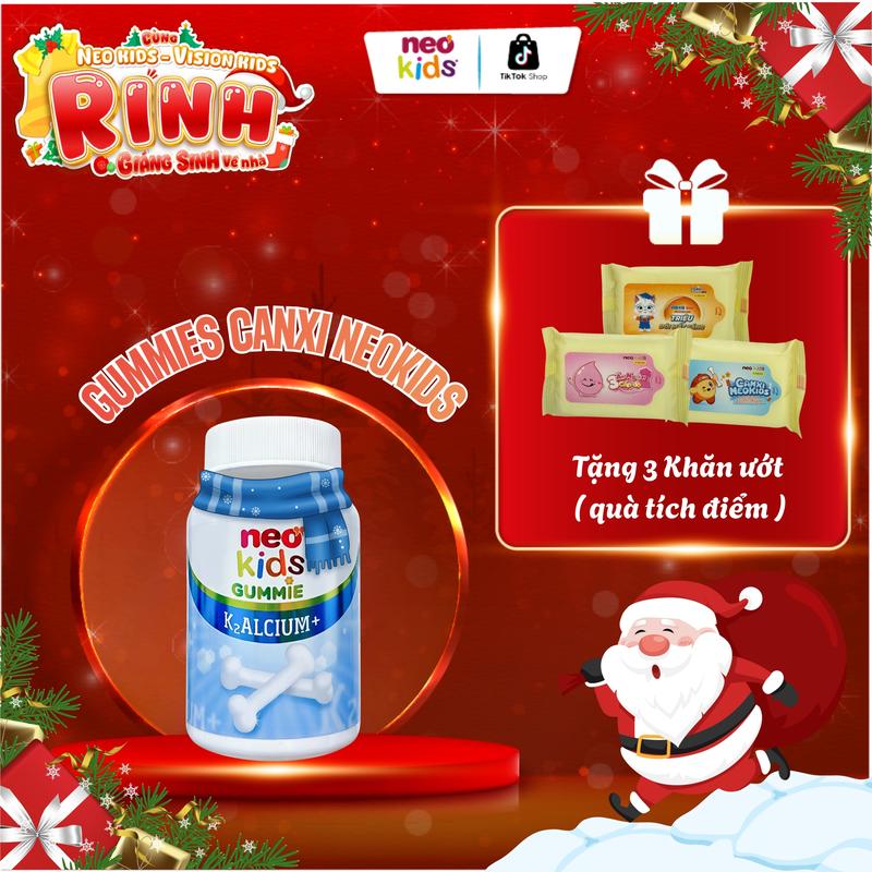 Viên nhai Canxi Neo Kids vị sữa chua bổ sung Canxi Vitamin D3 K2 MK7 giúp hỗ trợ tăng chiều cao phát triển xương và răng cho bé yêu hộp 60 viên