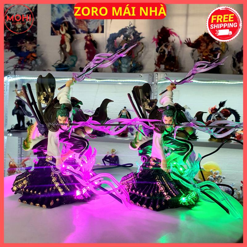  Mô hình Zoro Wano trên mái nhà Có bản LED cao 22 cm có hộp màu - Đồ Chơi Toy Anime Decor Sưu tầm 