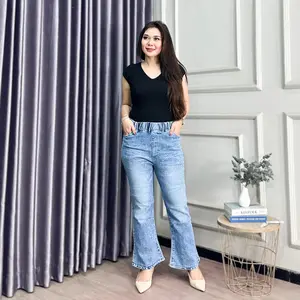 CELANA CUTBRAY WANITA JEANS HIGHWAIST STRETCH | CELANA JEANS STRETCH CEWEK PANJANG POLOS SKINNY PINGGANG KARET Denim