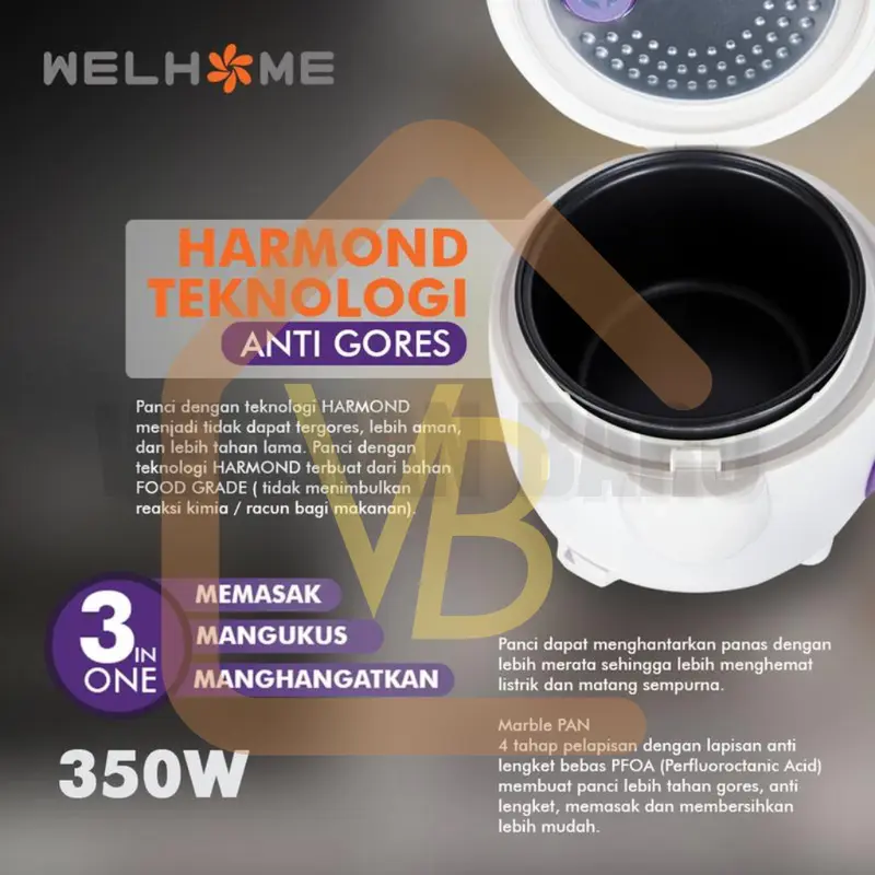 Rice Cooker Welhome 1,2 liter WRC-1211 Magic Com 3in1 Multifungsi 7