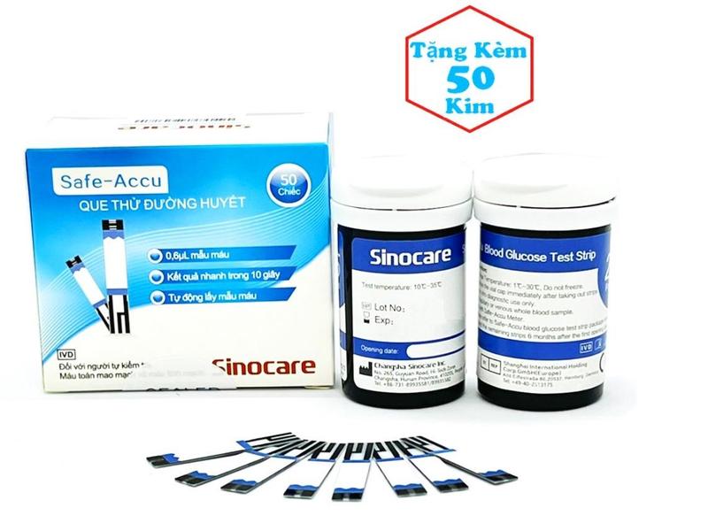 Hộp 50 Que test đường huyết + 50 Kim dùng cho máy Sinocare Safe Accu