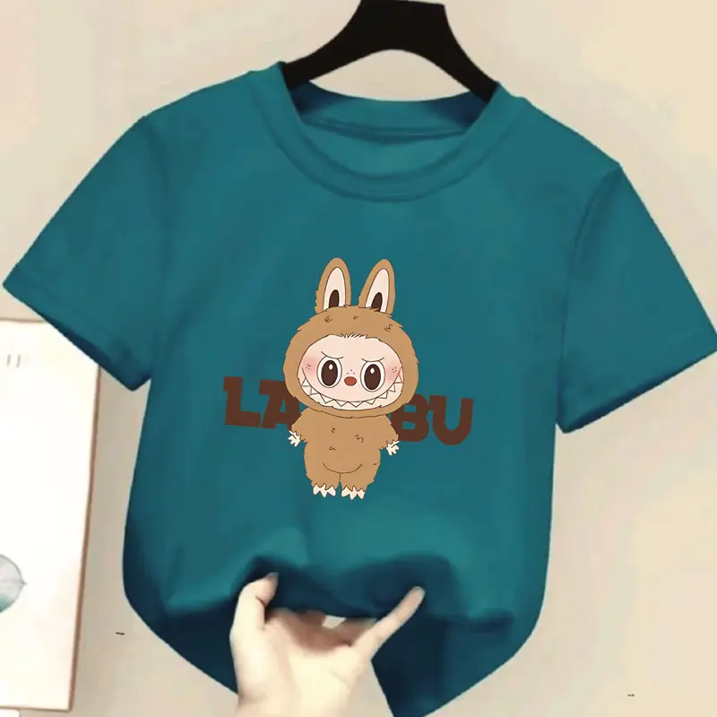 COD Kaos Anak Lengan Pendek Cewe Cowo / Baju Oblong Anak lengan Pendek Ideal Usia 2-15 TH Cotton combed Motif LABUBU Fashion 2
