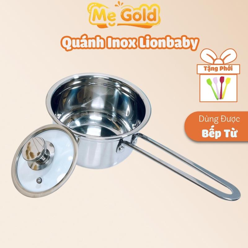 Nồi quánh cháo Lion Baby cho bé ăn dặm size 14cm, Quánh nấu bột cho bé ăn dặm Inox 304 dùng được bếp từ (Tặng Kem Phới)