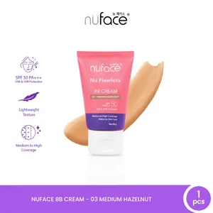 Nuface Nu Flawless BB Cream 30gr Shade 03 Medium Hazelnut - BB Cream Concealer Foundation Ringan Dengan Perlindungan Maksimal UVA UVB Untuk Kulit Halus Dan Natural Tidak Kusam