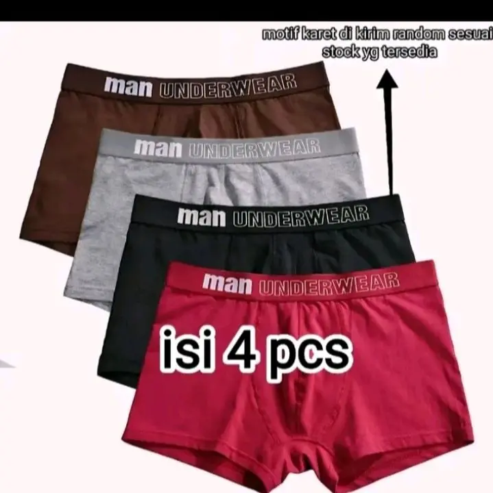 paket hemat isi4pcs celana dal underwear celana dalam pria dewasa bahan katun lembut nyaman di pakai terlaris Boxer Pendek Cowok Karet Motif Hitam
