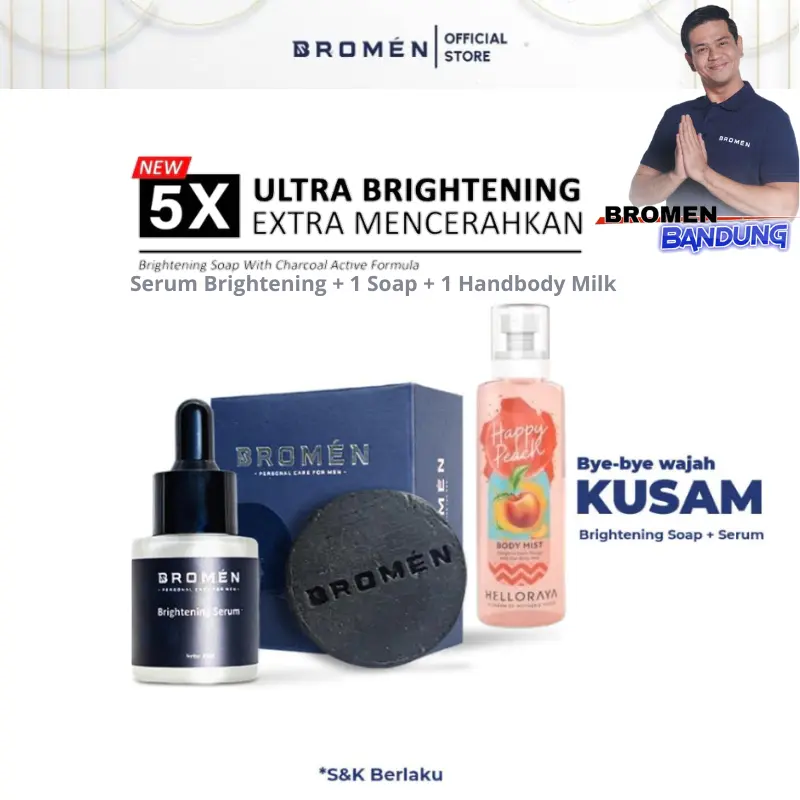 BROMEN PAKET BRIGHTENING - Serum dan Sabun Perawatan Pencerah & Mencerahkan Wajah Pria