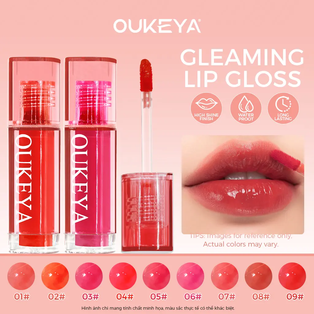 OUKEYA Son Môi Gloss Tint, Chất Son Bóng Bền Màu, Cung Cấp Độ Ẩm, Màu Sắc Trẻ Trung Tươi Tắn son  mini lip  combo