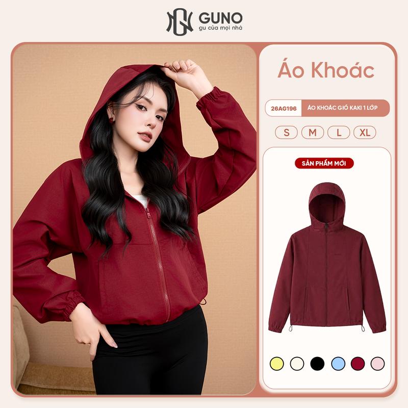 GUNO- Áo Khoác Gió Kaki Nữ 1 Lớp Bo Chun | 26AG196a