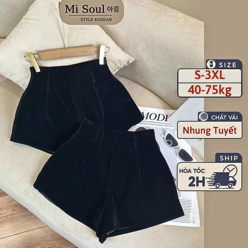 Quần Short Nhung Cạp Cao Nữ BigSize <80kg Misoul Quần Đùi Nhung 2 Lớp Cạp Cao Vải Dày Dặn 113 - 473 Women Pants