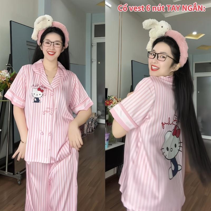 Vest TAY NGẮN- PHOM TO DÀI Bộ pijama mặc nhà cho nữ 6 nút phom vest sang vải mềm mát Women