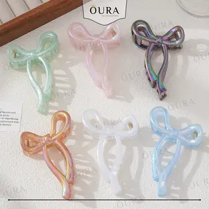 Jedai Rambut Bentuk Pita Hologram Lucu Jepitan Wanita Modis Elegan Ribbon Hair Claw Korean Style