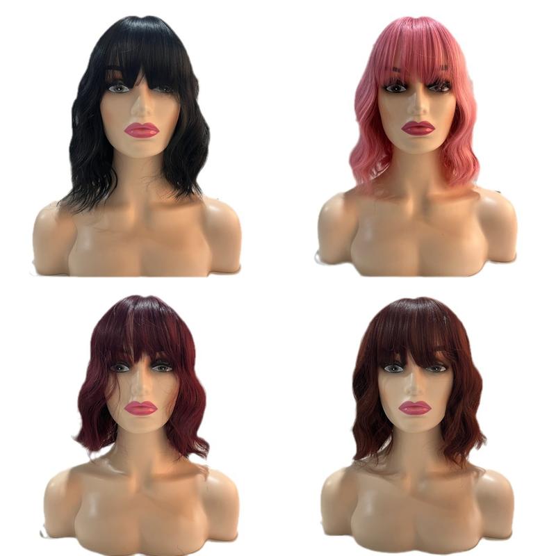 Product Introduction of Short curly silk wig with bangs, new style, realistic natural hair, high temperature, chemical fiber head cover 4