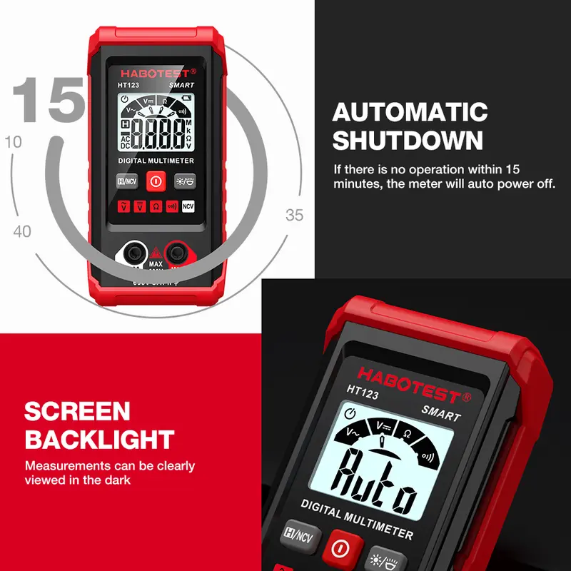 [6.6 BIG SALE]HABOTEST HT123 Digital Multimeter Auto Range 2,000 Counts True RMS AC/DC Voltage Resistance NCV Test 7