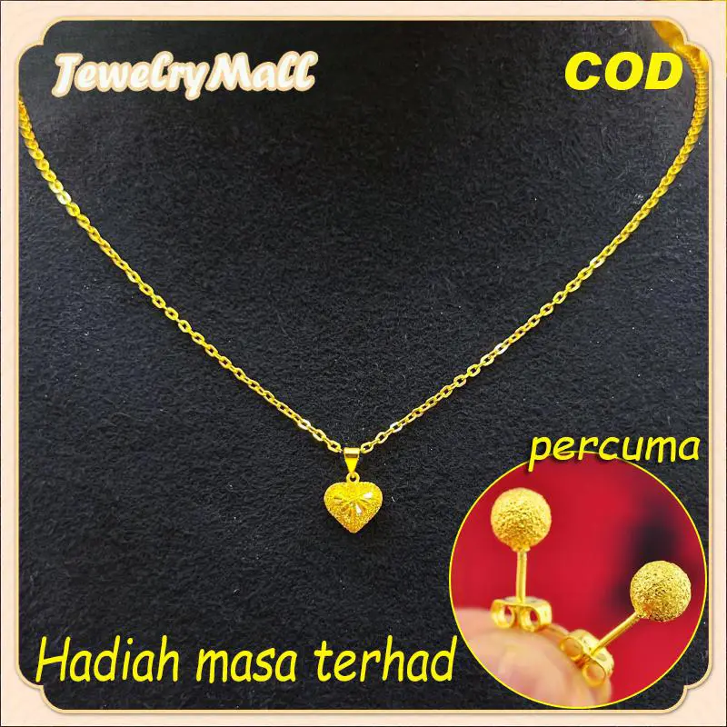 emas titanium cop 916 Loket Asli 375 Loket Matte original gold-plating Love Loket Kalung Set Choker Wanita India