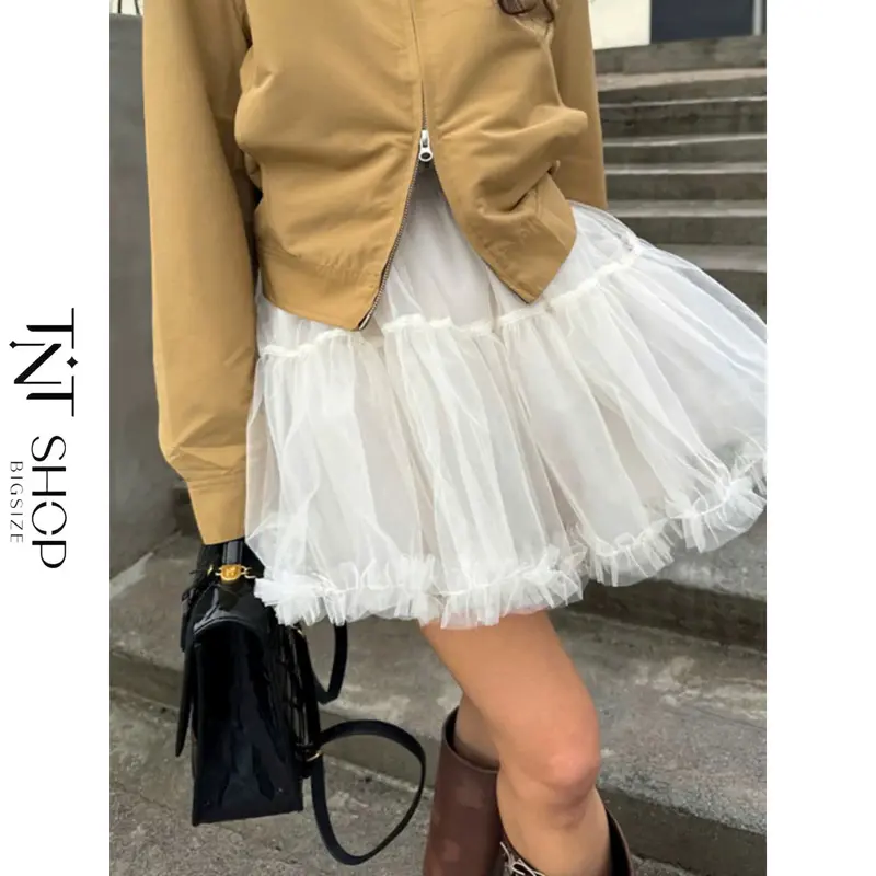 CHÂN VÁY LƯỚI BIGSIZE DÁNG NGẮN LƯNG THUN [TNT SHOP BIGSIZE 60KG 90KG] 0