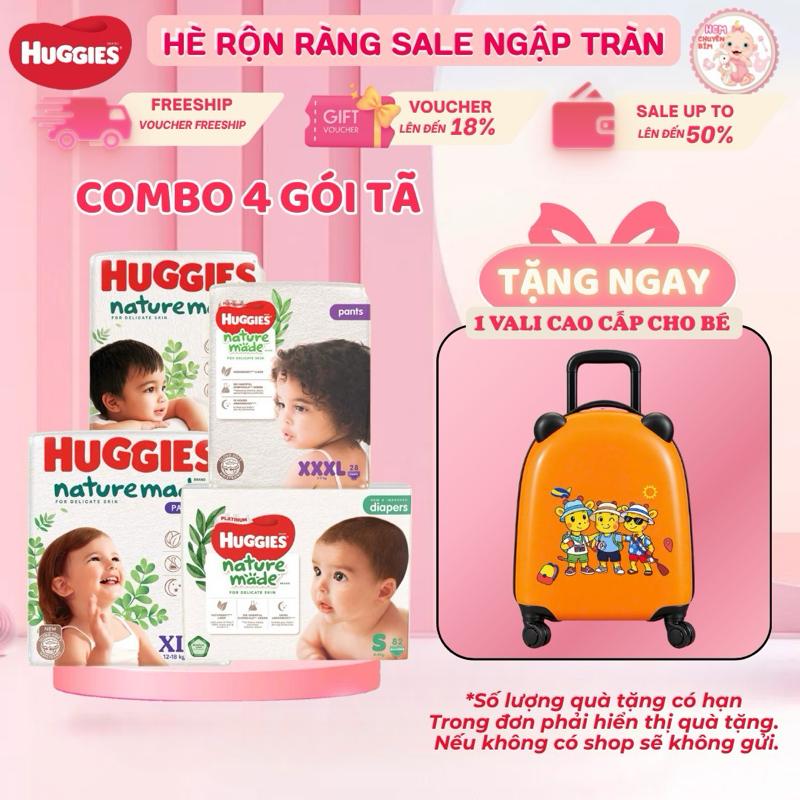 Combo 4 Tã Quần/ Dán Huggies Nature Made M58/L44/ XL38/XXL26