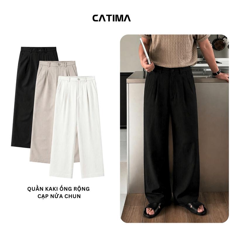 [DEAL MỞ BÁN] Quần Kaki Ống Suông Nam Nữ CATIMA Cạp Nửa Chun Co Giãn Vải Đẹp Không Co Rút Phong Cách Trẻ Trung Lịch Sự - QK65