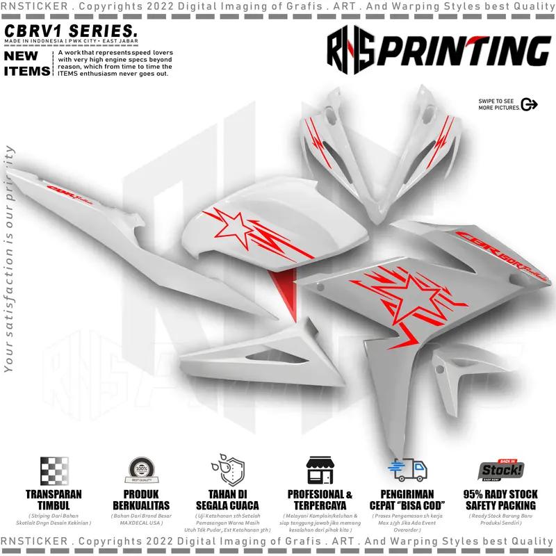 CBRV1 Cutting Stiker Striping Variasi All Cbr Facelift 2017-2019 Motif Bintang Star Transparan Style Kendaraan Motor 4