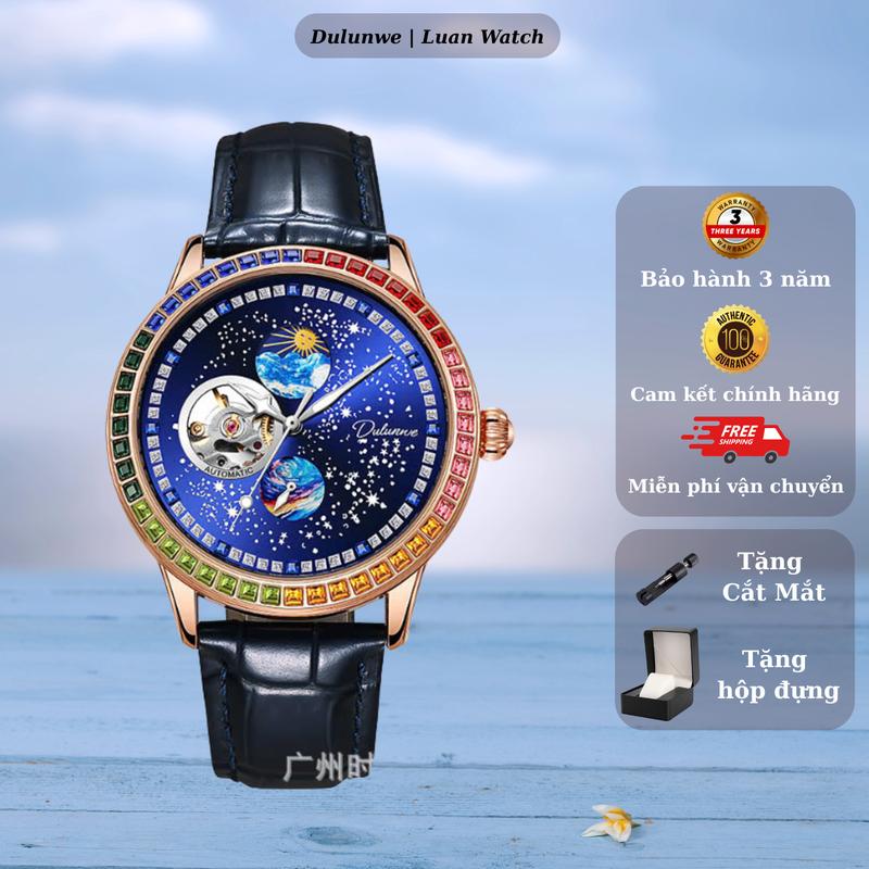 Đồng Hồ Cơ Dulunwe 6025B Phiên Bản Thiên Hà Vô Tận Đính Đá Rainbow Size 41mm Chống Nước 5ATM Watch Đeo Tay Nam