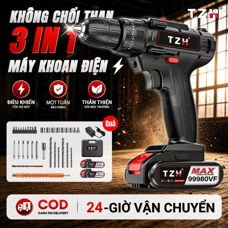 Máy Khoan Pin Cầm Tay TZH 3 Chức Năng 99980VF - Tặng 24 Phụ Kiện, Động Cơ Không…