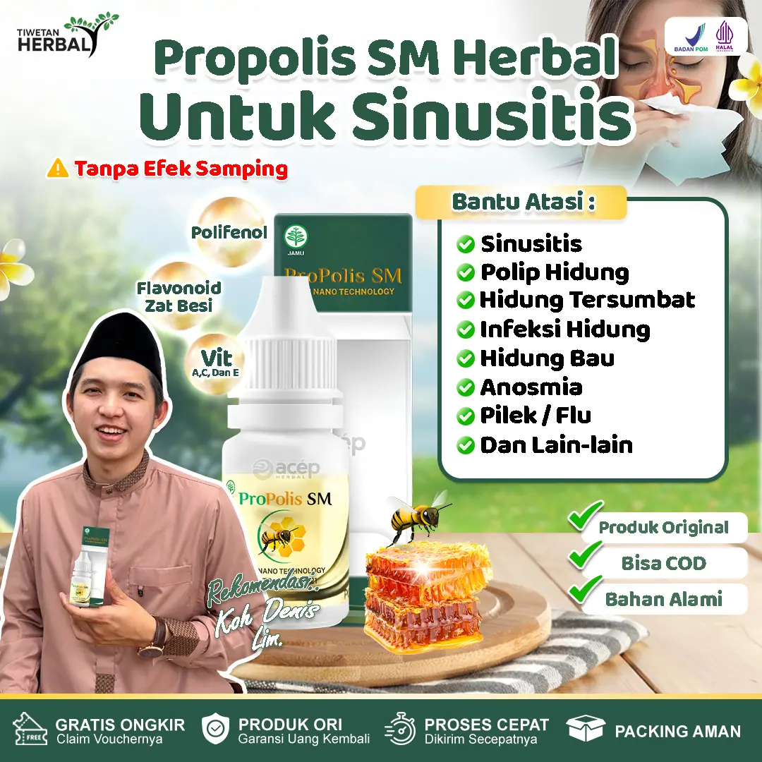 Propolis SM Herbal Untuk Bantu Atasi Sinusitis Polip Hidung Tersumbat Pilek Anosmia 100% Original BPOM & Halal MUI