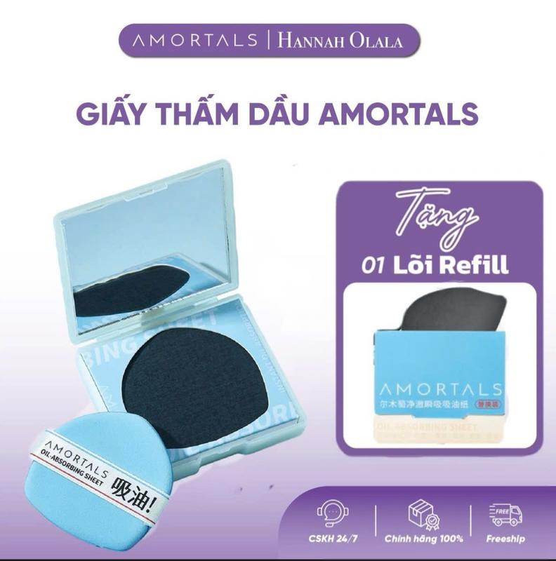   HO  Giấy Thấm Dầu AMORTALS Dạng Bông Mút  Hút Dầu Thừa Nhanh Chống Chứa Thành Phần Dưỡng Ẩm Da Cải Thiện Da Khô Căng Khi Thấm Dầu Không Lem Nền Kèm Gương Tiện Lợi Mang Theo Thấm Dầu Tốt Dành Cho Mọi Loại Da 