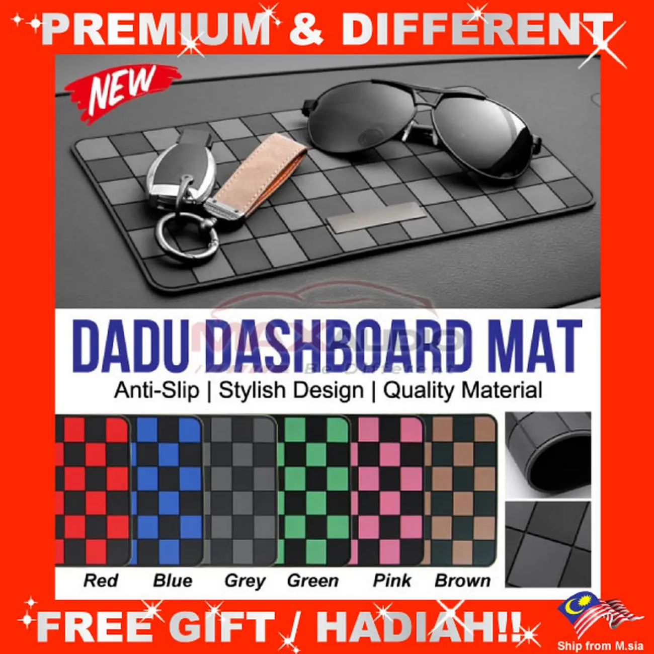 Dadu Dashboard Mat Anti-slip Magic Sticky Thai Style Checkmate Dice Phone Sunglass Holder Car Pelapik Dashboard Kereta