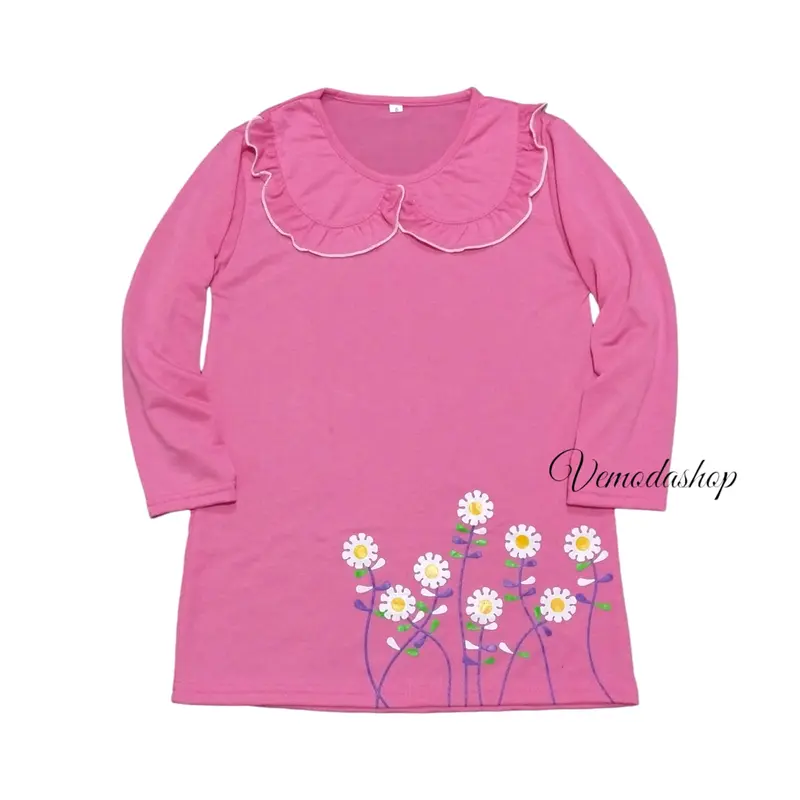 Vemodashop- Baju Tunik Anak Perempuan Usia 3-12 Tahun Motif BUNGA PUTIH Fashion 4