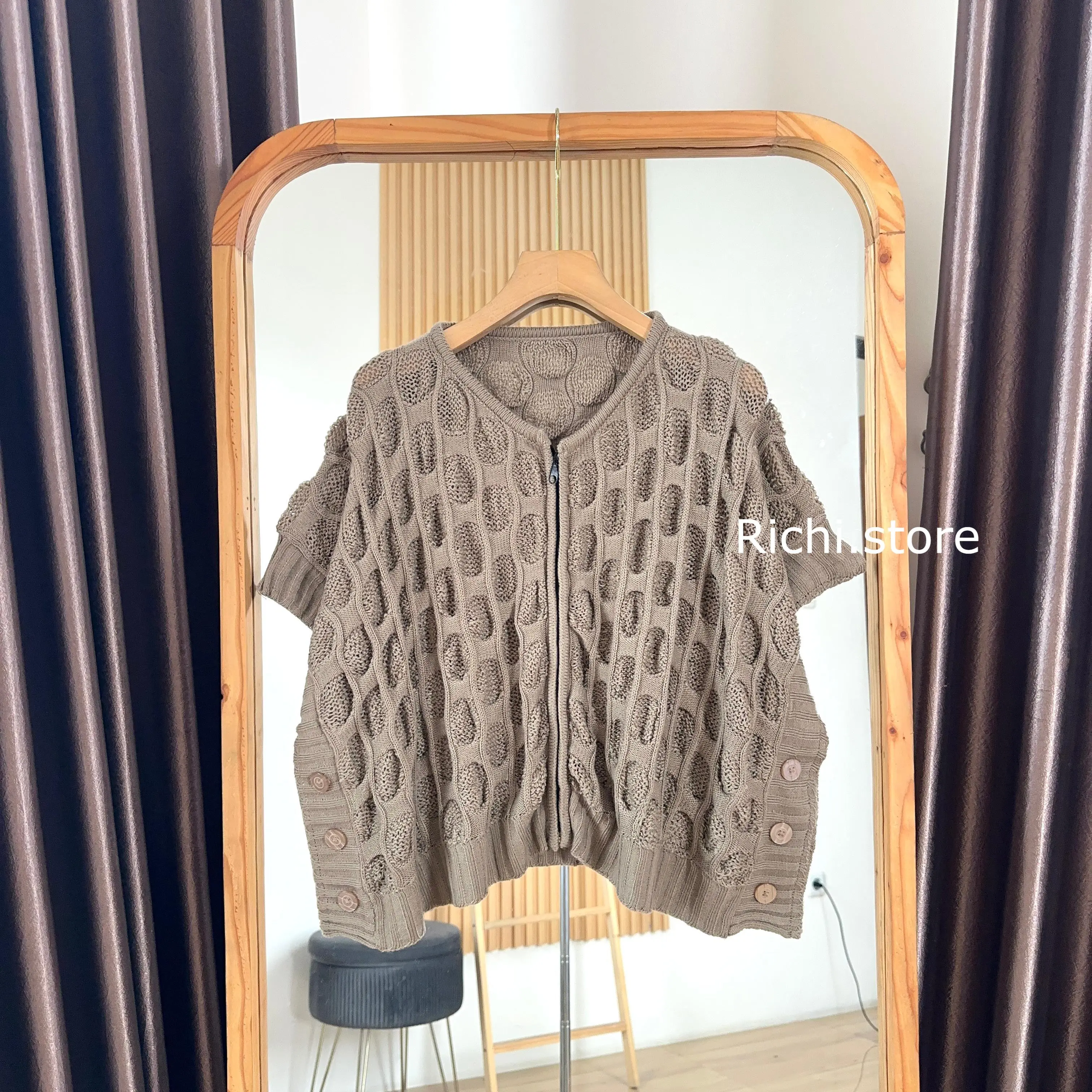 Yuka Vest Crop Zipper Rajut Baju Wanita Knitwear Rompi Motif Jaring
