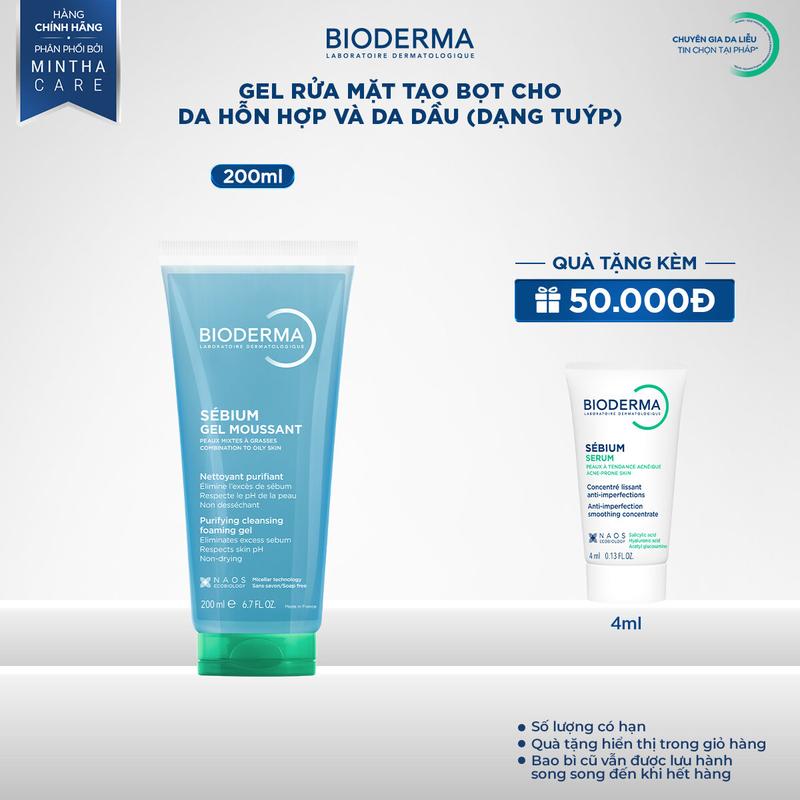 Gel rửa mặt tạo bọt cho da hỗn hợp và da dầu Bioderma Sebium Gel Moussant -…